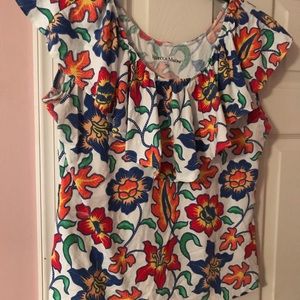 Rebecca Malone floral ruffle top large